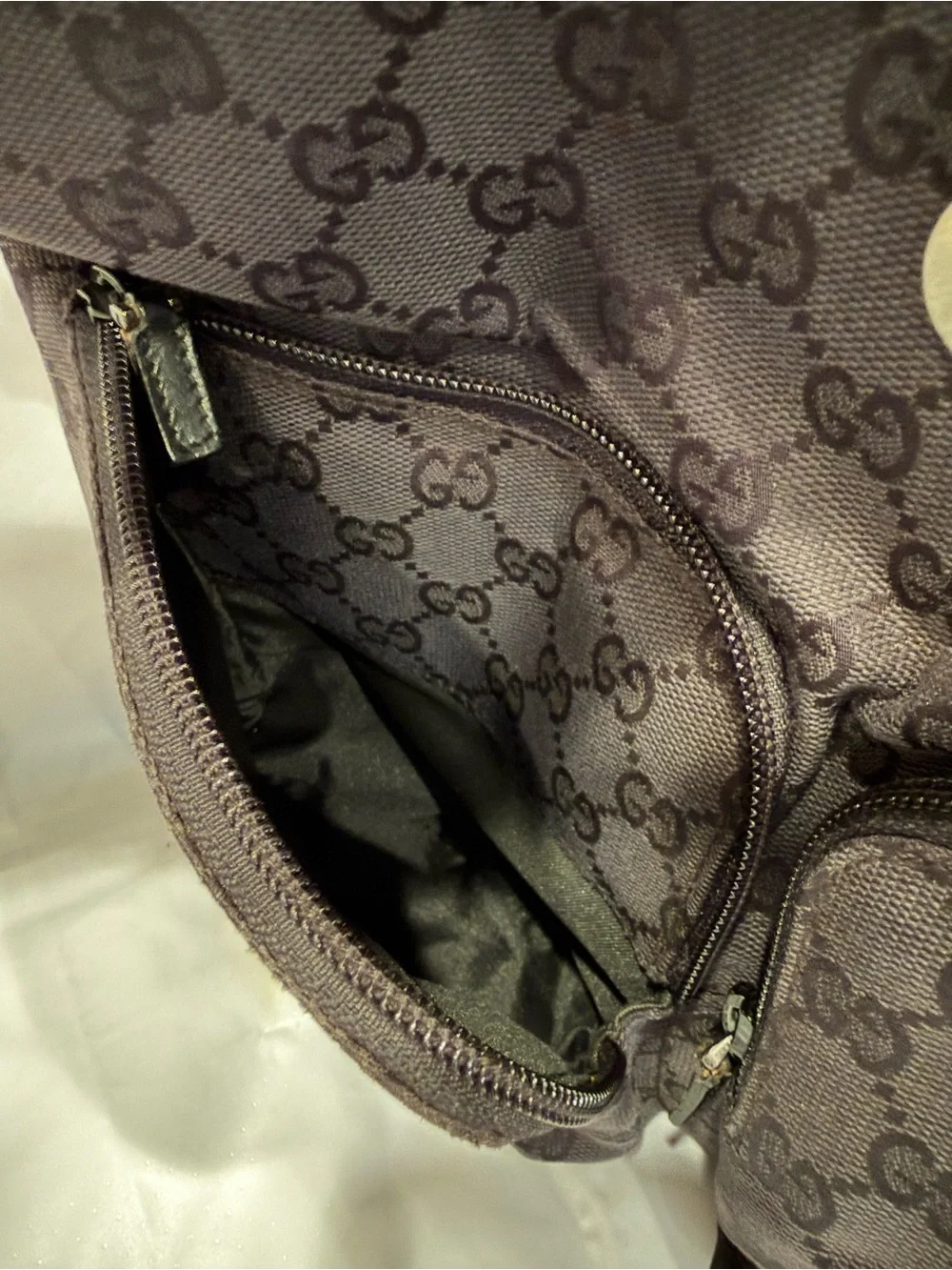 Gucci Black GG Canvas Backpack with Front Zip Pockets